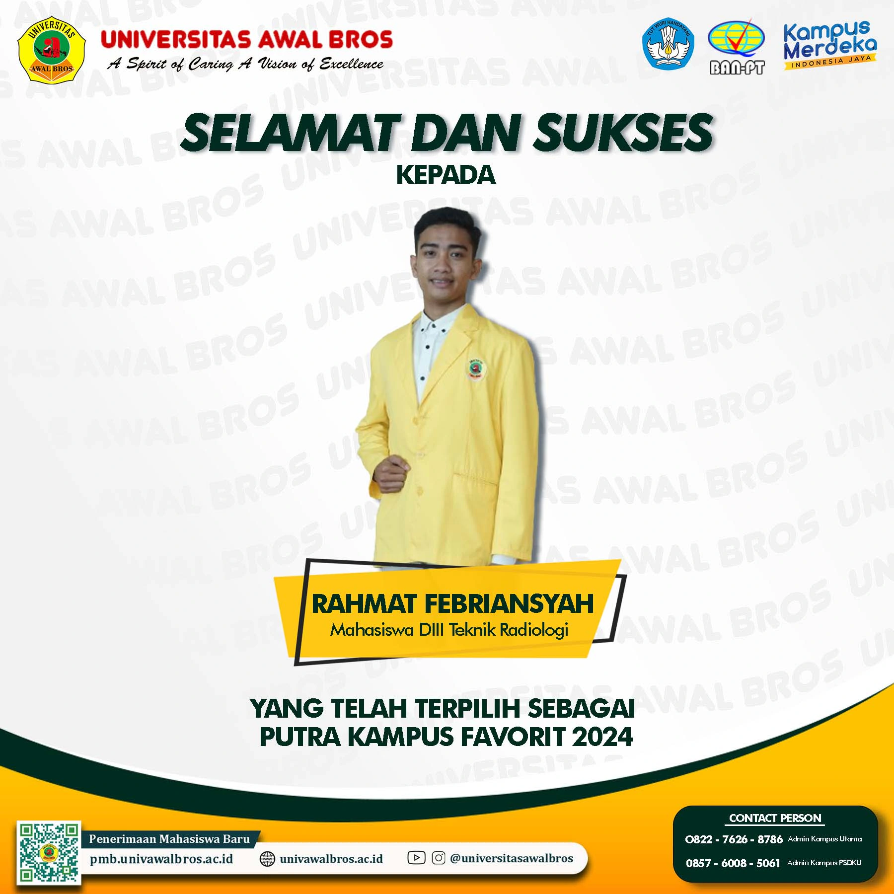 Rahmat Febriansyah, berhasil meraih Putera Kampus Favorit Provinsi Riau 2024